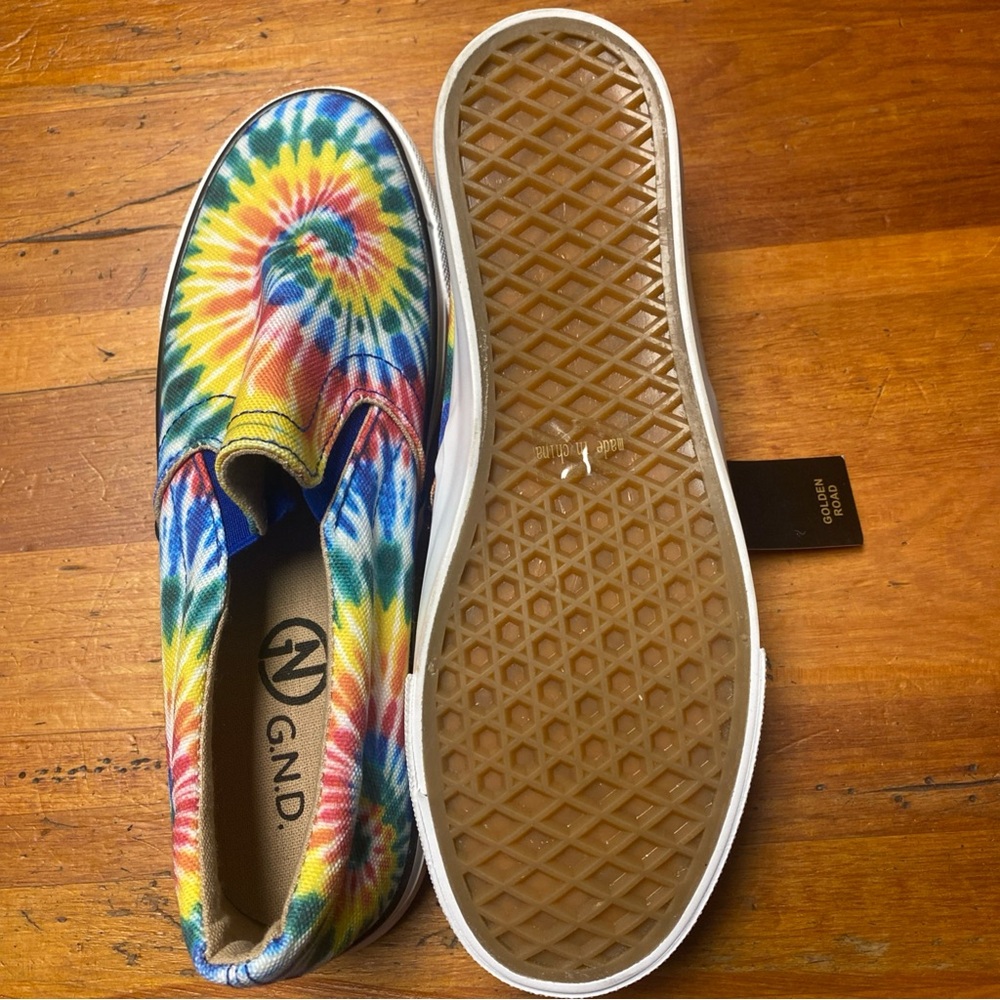 Red and Yellow Tie-Dye Slip-On Flats - Picture 3 of 3